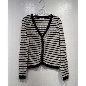 Old Navy SoSoft Lite Pointelle Cardigan Women’s Size Large Black Striped V Neck